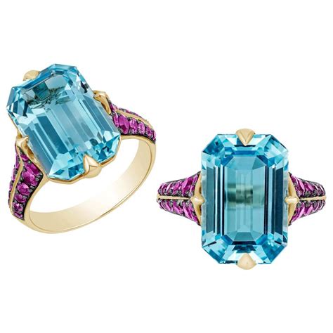 Goshwara Blue Topaz Emerald Cut With Pink Sapphire Ring For Sale At 1stdibs