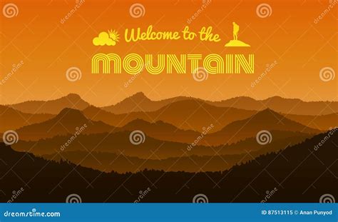 Welcome To The Mountain Text On Orange Mountain Layer Abstract