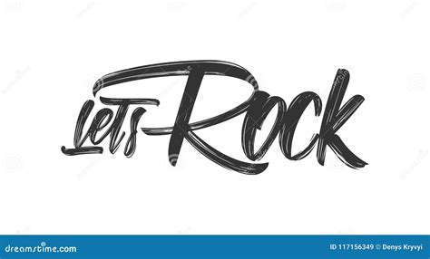 Handwritten Brush Type Lettering Of Let`s Rock On White Background