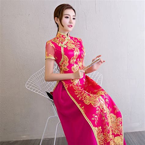 Traditional Vietnam Ao Dai Kleider 2017 Chinese Lace Long Wedding Qipao