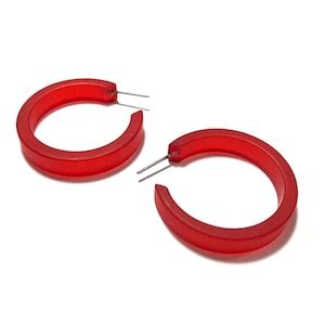 Cherry Red Hoop Earrings Small Classic Hoops Red Matte Vintage Frosted