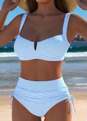 High Waisted Striped Blue Bikini Set Modlily Usd
