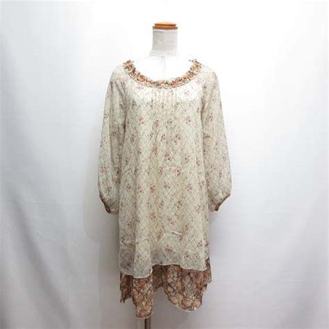 楽天市場中古キューティーブロンド Cutie Blonde 花柄 シフォン ワンピース 長袖 M ベージュ 裏地付き レディース