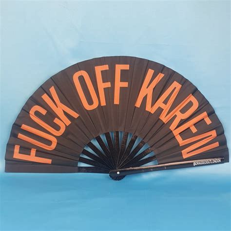 Fuck Off Karen Giant Bamboo Hand Clack Fan In Orange By Dragged Out