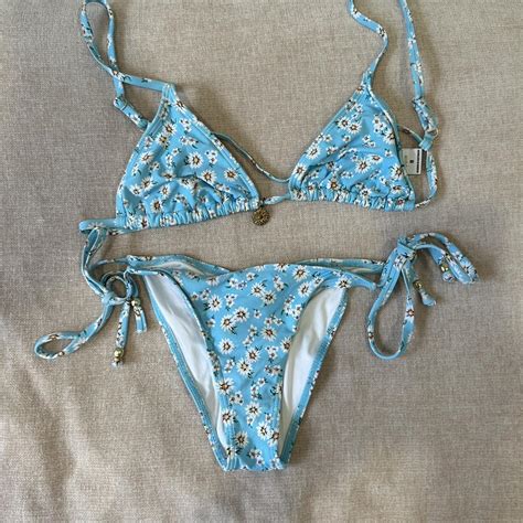 Blue Floral Bikini Set Top Size Bottoms Size Depop