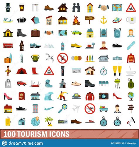 Iconos Fijados Estilo Plano Del Turismo Stock De Ilustraci N