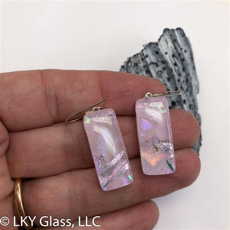 Pink Dichroic Glass Earrings Pale Pink Glass Dangle Earring Pink