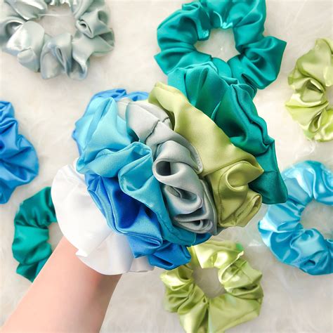 Blues And Greens Silk Scrunchie Set Blue Silk Scrunchy Pack Etsy