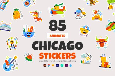 Animated Chicago Stickers on Yellow Images Creative Store - 133980