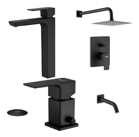 Combo Griferia Lavatorio Alto Bidet Ducha Arq Negro P