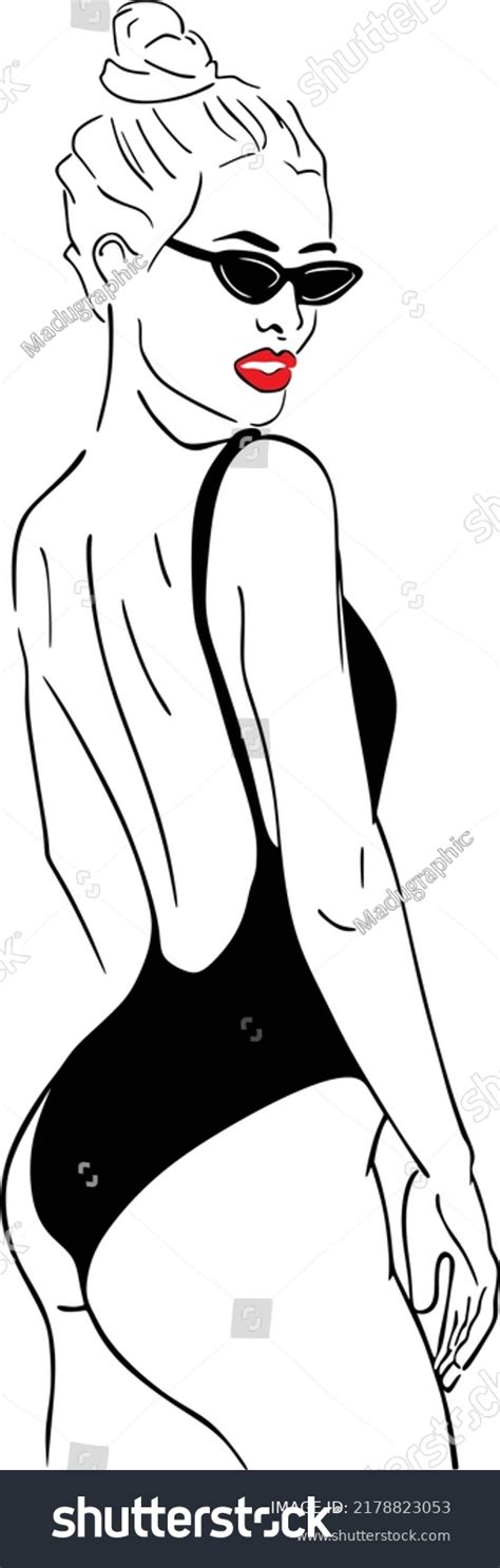 Hot Bikini Girl Vector Drawing Line Stock Vector Royalty Free