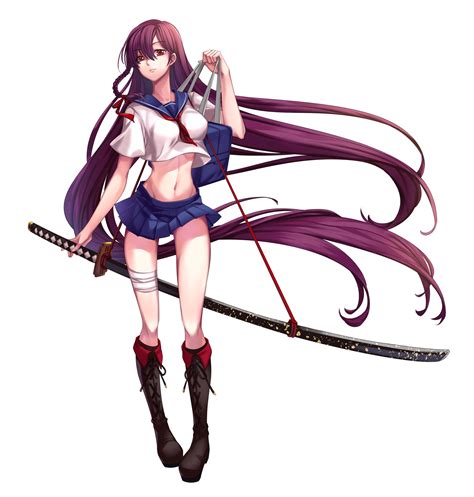 Wallpaper Illustration Long Hair Anime Girls Cartoon Katana Red