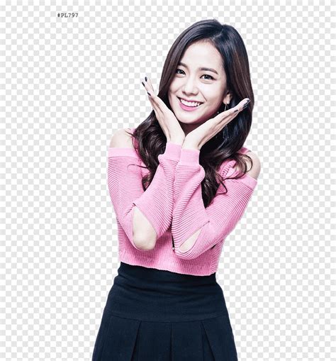 Standing Woman Wearing Pink Cold Shoulder Top With Black Skirt Jisoo