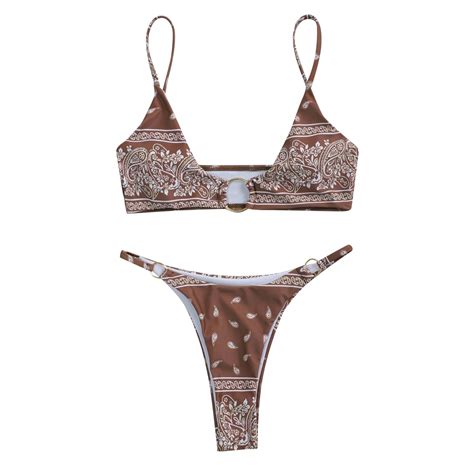 Swimsuit Women Bikini Sets For Women Paisley Printed Ring Linked Thong