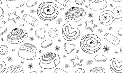 Premium Vector Traditional Swedish Sweets Seamless Pattern Contour