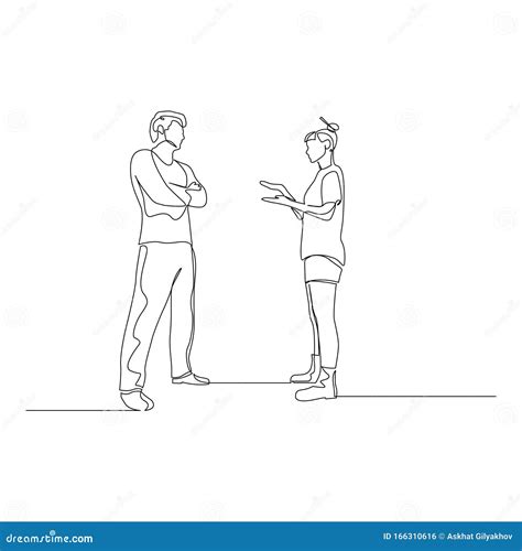 Continuous One Line Man And Woman Argue Vector Illustration Stock