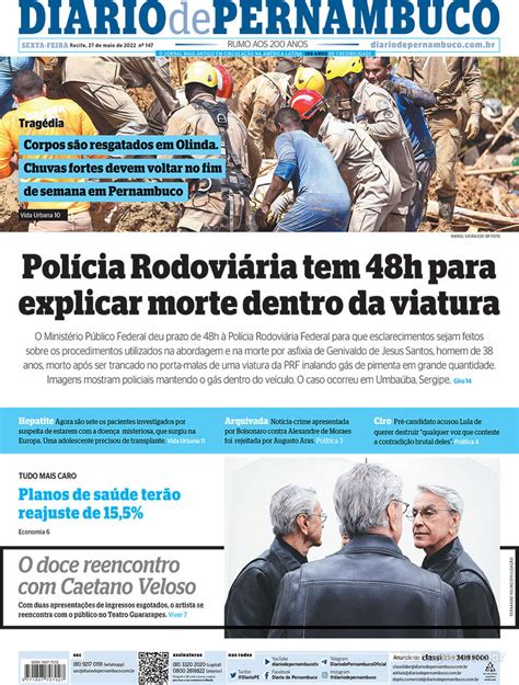 Capa Diario de Pernambuco Edição Sexta 27 de Maio de 2022