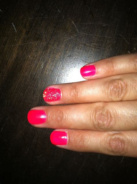 Hot Pink With Pink Nail Glitter Pink Glitter Nails Pink Nails Cute Nails