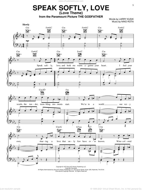 Speak Softly Love Love Theme Sheet Music For Voice Piano Or Guitar