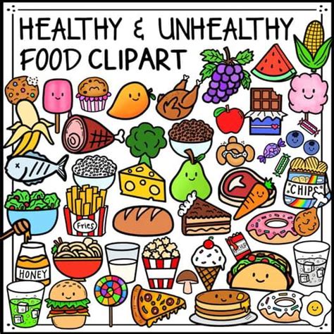 healthy  unhealthy junk food clipart bundle  food types