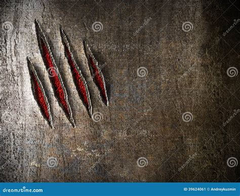 Claw Scratches on Wetal Wall Stock Image - Image of beast, monster ...