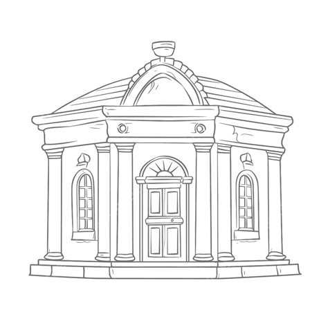 Drawing A Building With Wings Outline Sketch Vector Banks Drawing