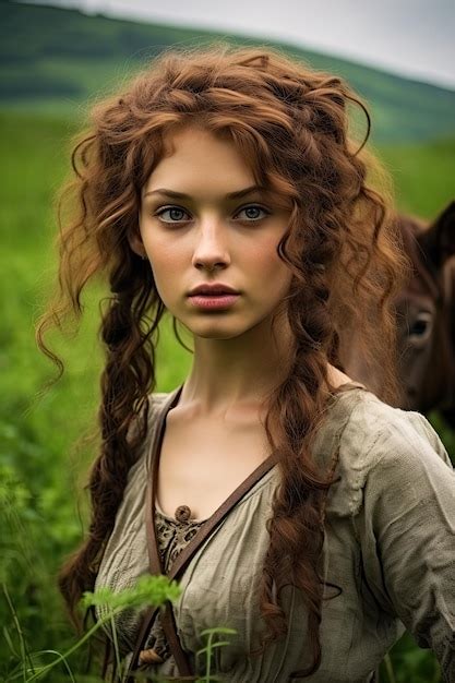 Premium Photo A Woman With Long Hair And Braids Standing In A Field