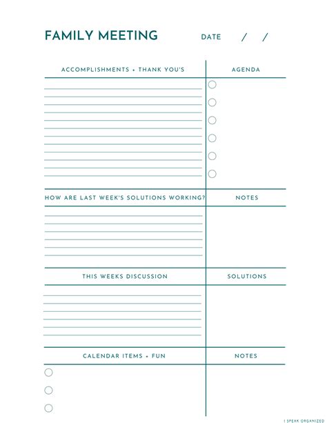 Family Meeting Agenda Template - Sfiveband.com