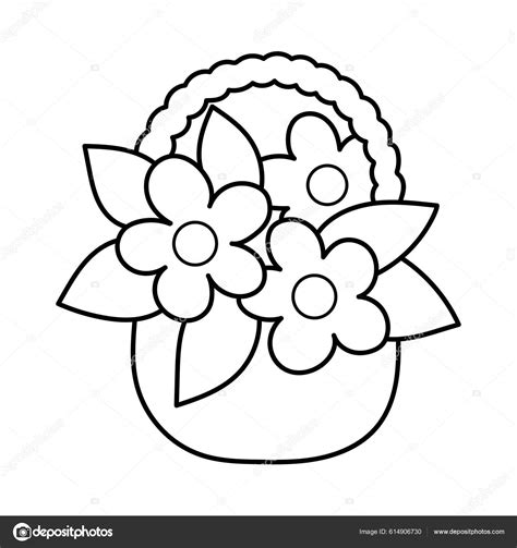 Bouquet Flowers Basket Black White Vector Illustration Coloring Stock ...