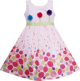 Sunboree Mädchen Kleid Bunt Punkt 3 Blume Grün Gürtel Gr 140 146