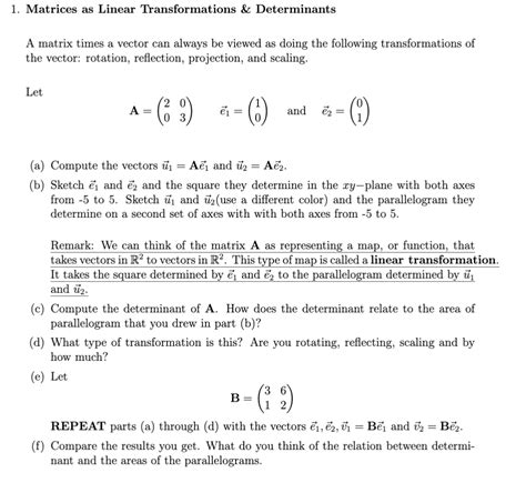 Solved Matrices As Linear Transformations Determinants Chegg