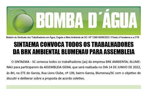 Sintaema Convoca Todos Os Trabalhadores Da Brk Ambiental Blumenau Para