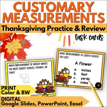 Thanksgiving Customary Measurement Task Cards Math Practice Review