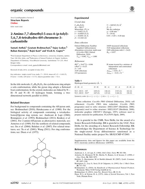 Pdf Amino Dimethyl Oxo P Tolyl Tetrahydro H