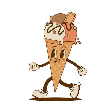 retro cartoon ice cream cone character  groove style vector