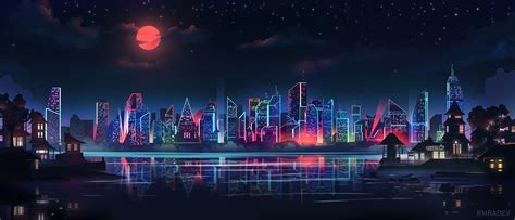 RmRadev Digital Art Artwork Illustration City Cityscape Night ...