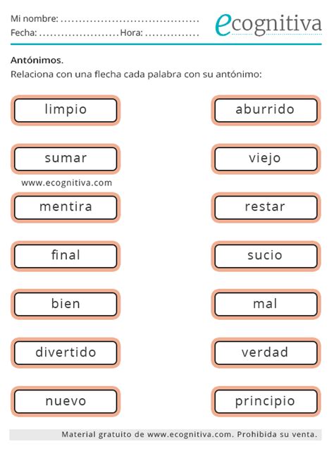 Ejercicios con antónimos Estimulación cognitiva