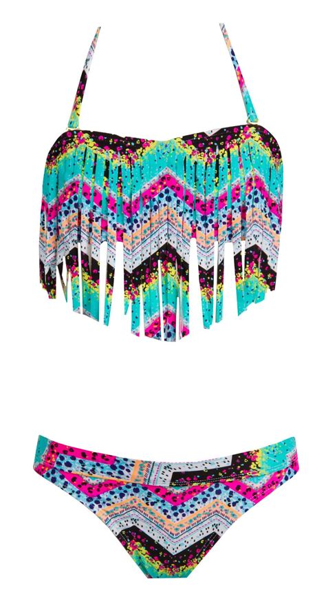 Roxy Girl Fringe Bandeau Sea Hippie Two Piece Bikini Set Swimsuits