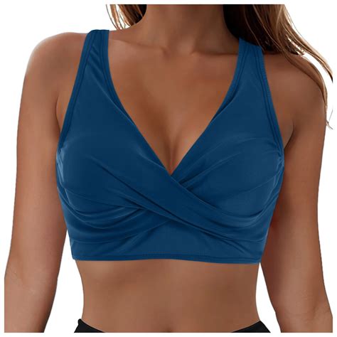 Gewsey Bikini Tops For Women Twist Front Ruched Bathing Suit Adjustable Crisscross Back Cropped