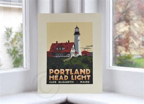 Portland Head Light Art Print 8" x 10" Travel Poster - Maine - Alan Claude