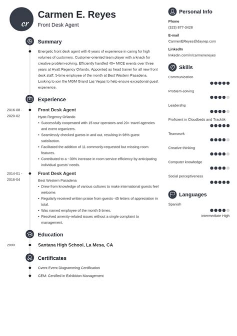 Hotel Front Desk Resume Sample And Complete Guide 25 Tips