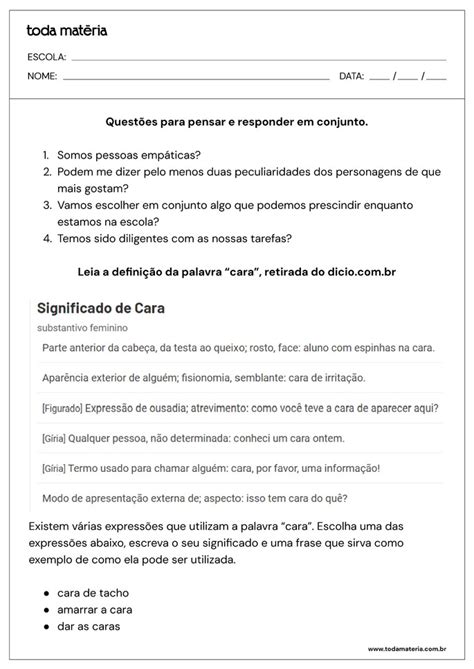 Atividades de Português de 6º ano (para imprimir) - Toda Matéria