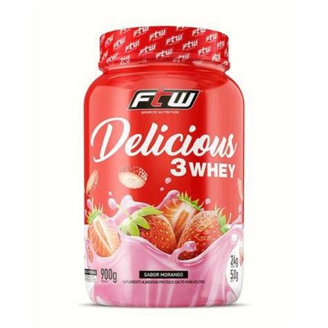 Delicious 3 Whey 900g Morango FTW OtimaNutri