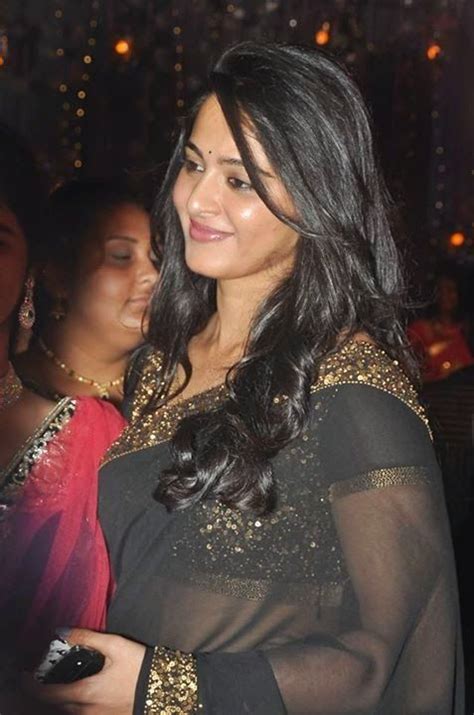 Anushka Shetty Latest Hot Navel In Black Transparent Saree Indian Beauty Saree Actresses