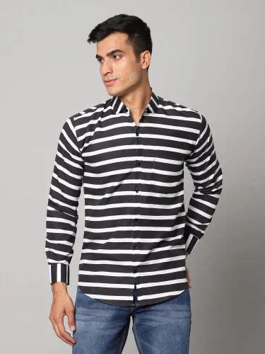 Casual Stripe Print Mens Semi Laffer Cotton Printed Shirts Full