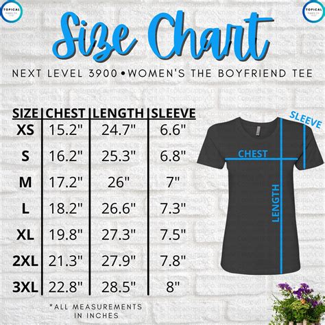 Hq Next Level 3900 Size Chart Next Level 3900 Womens Etsy Canada