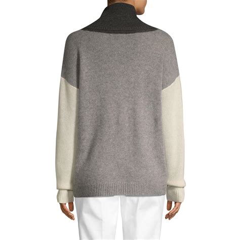 Saks Fifth Avenue Colorblock Cashmere Sweater In Pearl Gray Lyst