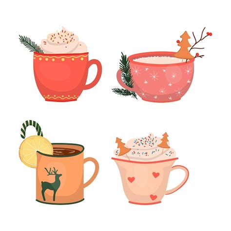 Premium Vector Collection Of Christmas Hot Drinks