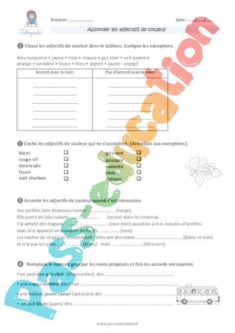 Exercice Accord De L Adjectif Qualificatif CM2