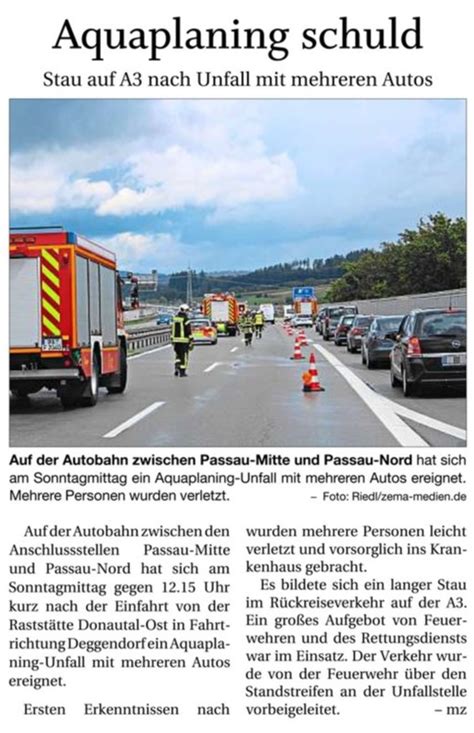 Aquaplaning Unfall Auf Der A Freiwillige Feuerwehr Haarschedl